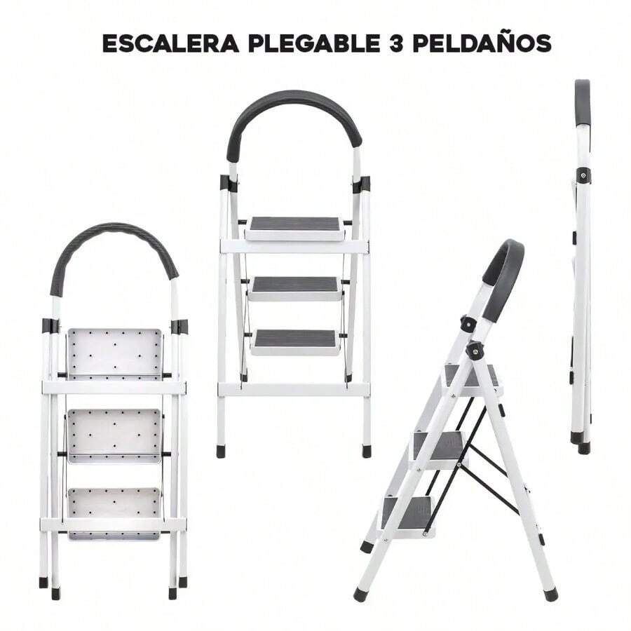 Steel Folding And Portable Tubular Step Ladder With 3 Steps - 白色的 - 查看 1