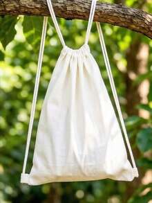 In Stock Blank Canvas Drawstring Bag, Creative Cotton Fabric Drawstring Backpack Bag - White - View 1
