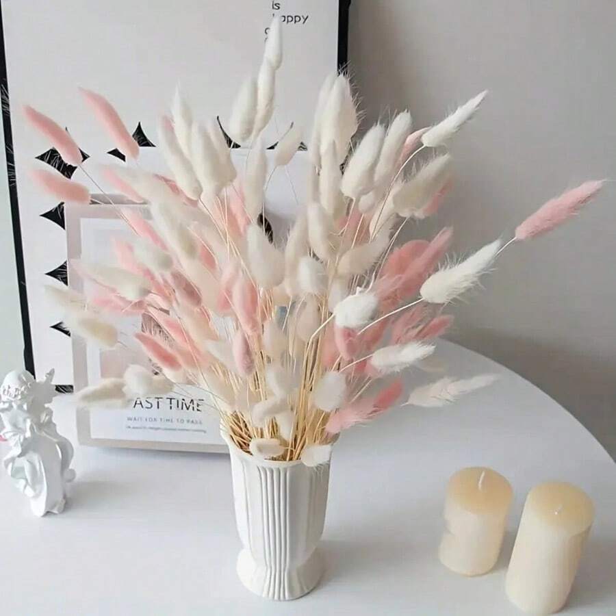60 pièces Queues de lapin rouges artificielles de 16.5 pouces, tiges de queues de lapin factices pour la décoration de la maison, convient pour les arrangements floraux bohèmes, les artisanats DIY, la décoration de la maison, de la cuisine et des mariages, Noël, Thanksgiving, la confection de couronnes - Rose blanc - Voir 1