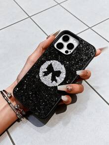 1pc Solid Color Luxury Fully Rhinestone Embedded Shiny Bling Phone Case, Compatible With Apple 17 Pro Max, 16, 15 Pro, 14, 13, 12, 11 Series - Black - View 4
