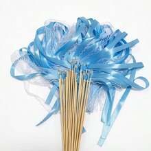 20pcs Decorative Ribbon Magic Wands, Spinning Lace Colorful Ribbons With Transparent 5-Star Party Cheering Props, Wedding, Birthday Party Supplies - View 2