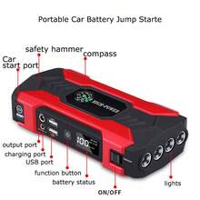 Bộ khởi động ắc quy ô tô di động 12V, pin dự phòng - Sạc điện thoại, sạc lại ắc quy ô tô, có đèn LED khẩn cấp và la bàn. - Nhiều màu - Xem 11