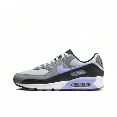 Nike Air Max 90 Suede Canvas Low-Top Casual Shoes, Unisex, Grey-Purple.