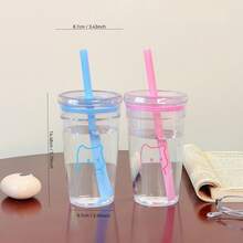 1pc Minimalist Cute Dog Line Design Plastic Straw Cup, Suitable For Student, Commute, Car Use, With Elegant Vibe - Plastic Cup With Straw - View 2