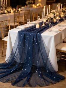 1 pièce Chemin de table en maille brillante bleu marine, nappe de fête, fournitures pour anniversaire d'homme, nappe d'anniversaire de garçon, décoration d'anniversaire, nappe, housse de table de couleur unie, décoration de mariage, chemin de table, décoration de table de banquet, chemin de table de cuisine, décoration centrale de table à manger, cadeau d'anniversaire - Bleu foncé - Voir 2