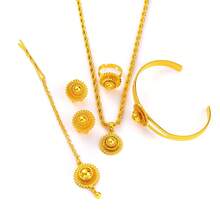 Bộ trang sức vàng cổ điển dành cho nữ gồm 5 món/4 món/3 món: Dây chuyền mặt dây, bông tai, nhẫn, lắc chân, vòng tay. Thích hợp cho phụ nữ Ả Rập Xê Út, cô dâu và đám cưới. - Vàng - Xem 10