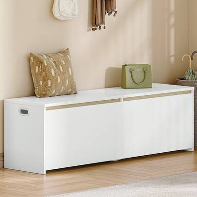 HaluPeit Coffre de Rangement, 150 cm, Banc à Chaussures, avec 2 Charnières, Banc de Rangement, Gagnez de l'espace, pour Couloir, Chambre, Salon, 40 x 150 x 47 cm, Blanc