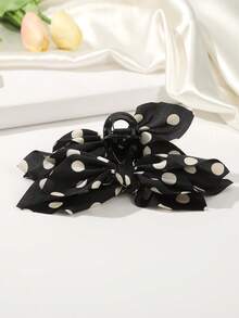 4/2/1pcs Black Polka Dot Mesh Bow Hair Clip, Autumn/Winter Gentle Elegant Claw Clip, Summer Beach Styling Essential Hair Accessory, Versatile Vacation Style Headpiece, Women's Hair Clip - Black - View 3