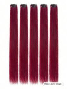 5Pcs/Set Burgundy Clip-In Hair Extensions For Women, Synthetic Fiber Hairpieces, No Salon Dye Needed, Perfect For Daily & Party Hairstyles - 酒紅色 - 查看 3