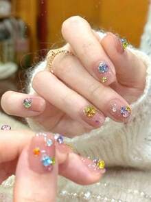 100 piezas Nuevos Rhinestones de colores brillantes para decoración de uñas, accesorios exquisitos y elegantes a juego para salón de uñas - Multicolor - Ver 2