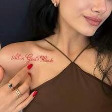1pc Waterproof & Smudge-Proof Red Letter Fake Tattoo Sticker, Realistic Temporary Tattoo For Daily Use - Red - View 1
