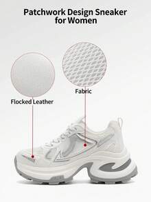 somiliss Zapatillas deportivas con plataforma de 7 cm de suela blanda, de piel y malla en patchwork, cómodas y ligeras, calzado deportivo casual de moda versátil para uso diario, nuevas para primavera/verano 2026 en color blanco - Blanco - Ver 5