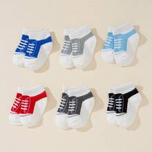6 Pairs Baby Spring/Summer Sports Shoes Laces Socks, Soft/Breathable/Comfortable, Suitable For Daily Casual Wear, Independent Day Elements - Multicolor - View 7