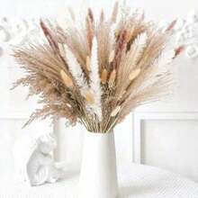 100pcs Boho Chic Fluffy Pampas Grass & Rabbit Tail Dried Flowers Bouquet - Ideal For Home Decor, Weddings & Parties, Best For Mother's Day - BYFT100 - View 2