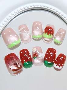 30片棺材形美甲贴片套装，适合派对约会美甲、圣诞节美甲、情人节礼物，美甲用品齐全，适合女孩和女士，套装包含1个指甲锉和1瓶果冻胶。 - 彩色 - 查看 2