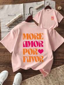 Áo thun ngắn tay cổ tròn in họa tiết phong cách thường ngày cho bé gái tuổi teen, áo mùa hè. - Hồng - Xem 4