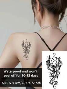 1 Stück Tattoo Fake Temporäre Tattoos Y2K Meerjungfrauenschwanz Semi-Permanentes Tattoo Wasserdicht Schweißfest Hält 1-2 Wochen Realistisch Kräutersaft Anti-Reibung Nicht-Reflektierend Schwarz Für Frauen Und Männer Tattoo Aufkleber Für Arm, Brust, Bein, Bauch, Taille - Schwarz - Übersicht 1