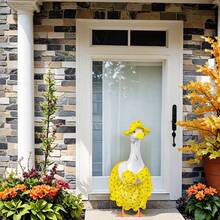 Hawaiian Patio Goose Decor, Suitable For 23-Inch Goose Sculpture, Includes Hat And Fashionable Glasses, Suitable For Cement Yard Decoration (Lemon Color) - Lemon - View 6