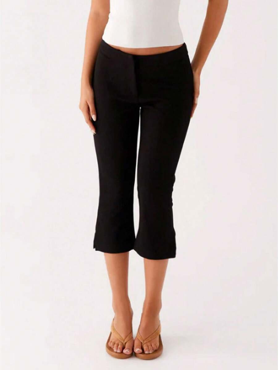 Women's Y2K Summer Capri Pants Low Waist Solid Color Polka Dot Print Slim Fit Cropped Trousers For Summer Going Out Dating Outfits Summer Clothing - 黑色 - 查看 1
