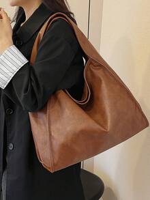 New Women's Shoulder Crossbody Bag, Retro Casual Large Capacity Soft Leather Tote Handbag - Brown - View 11