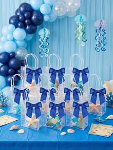 12 túi quà PVC trong suốt kèm ruy băng satin màu xanh hoàng gia, túi tote trong suốt có thể tái sử dụng, thích hợp cho đám cưới, sinh nhật, tiệc mừng em bé, quà tặng tiệc tùng, túi quà nhỏ, trang trí tiệc màu xanh hoàng gia, quà tặng tốt nghiệp. - Màu xanh lam - Xem 3