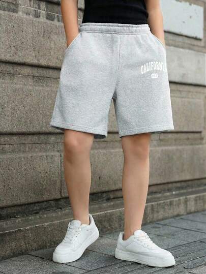 Boys & Teens' Printed Knit Casual Shorts, Outdoor Sports & Daily Versatile Bermuda Shorts, Spring/Summer