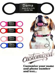 Etiqueta de identificación personalizada para mascotas: Etiqueta de acero inoxidable grabada personalizada con correa de silicona elástica, etiqueta de identificación de mascota personalizable con nombre de mascota y número de teléfono, adecuada para la mayoría de los collares - Azul - Ver 13