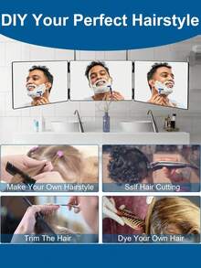 3 Way Mirror For Self Hair Cutting 360 Viewing Angle Self Hair Cutting Mirror, Clear Anti-Fog HD Glass Without Led - Multicolor - View 10