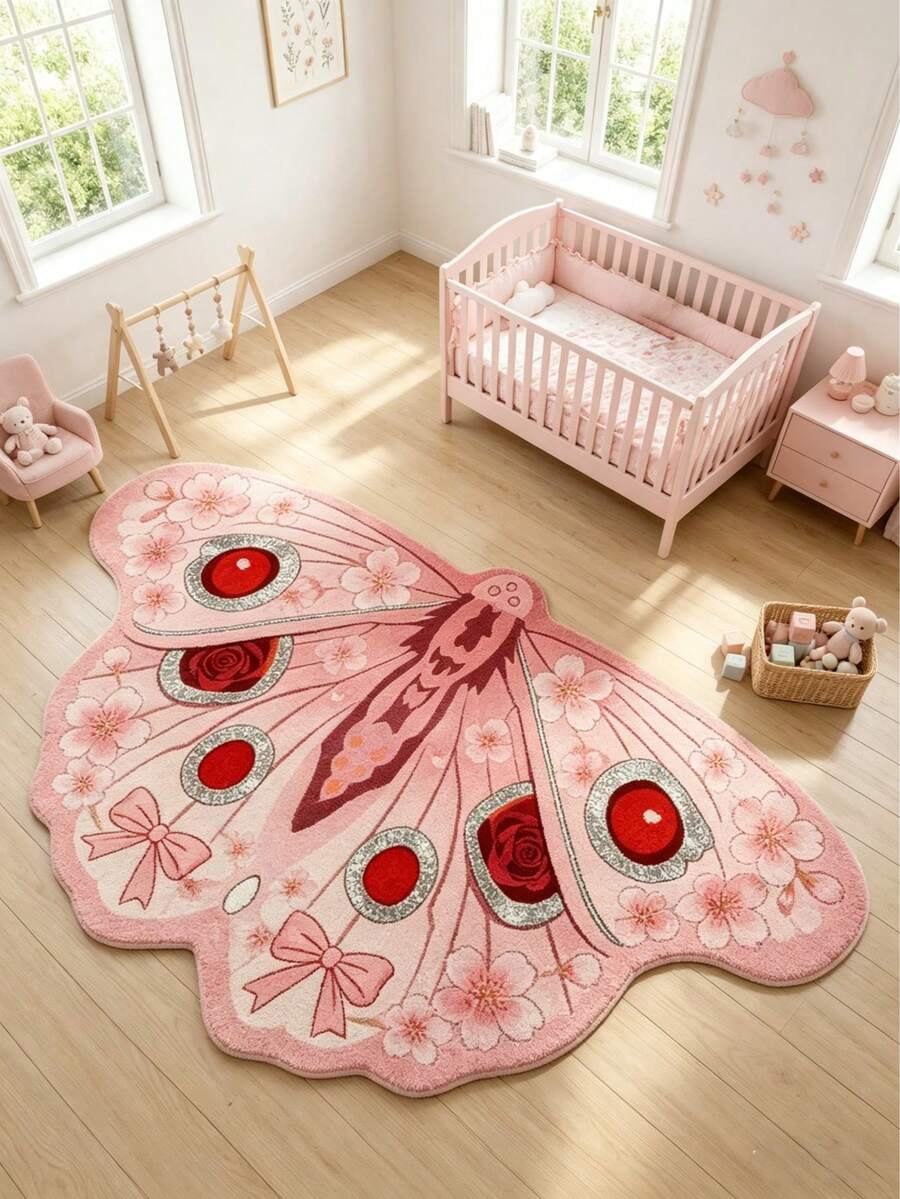 1 pieza Alfombra de piso de peluche con lazo rosa, alfombra decorativa para habitación de bebé, alfombra de juego para niños, alfombra decorativa, alfombra para dormitorio, alfombra pequeña, alfombra, decoración del hogar, alfombra para exteriores, alfombra lavable - Multicolor - Ver 1