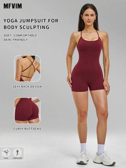  Bộ jumpsuit ôm sát MFVIM dành cho nữ, cổ chữ U, thiết kế dây mảnh tôn dáng, ôm vừa vặn, kiểm soát vòng bụng và nâng mông, chất liệu mềm mại, co giãn, thoáng khí, trang phục thể thao thường ngày cho đi làm, hoạt động ngoài trời, chạy bộ, đạp xe, yoga, pilates, tập gym.