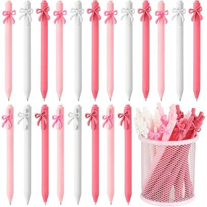 1/3/6支装彩色蝴蝶结按动式圆珠笔，黑色墨水，适合作为女孩生日礼物、办公用品、情人节礼物