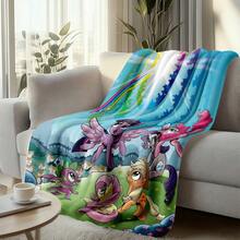 1PC  Canterlot Scene Flannel Throw Blanket 50"X60" - Printed With Purple Pink Gradient Rainbow Halo Background, Twilight Sparkle, Rainbow Dash, Pinkie Pie, Fluttershy, Applejack, Rarity, Spike, Crystal Castle, Streets, Tapestry Wall Hanging, MLP Fan Gift, Room Decor For Bedroom Or Dorm -280gsm - 多色 4 - 查看 2