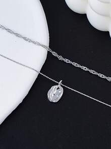 1 chiếc mặt dây chuyền bất đối xứng tối giản, dây chuyền hai lớp bằng thép không gỉ, phù hợp cho nữ giới đeo hàng ngày, hẹn hò, lễ hội âm nhạc, dự tiệc. - Bạc - Xem 4