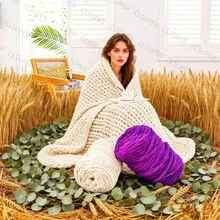 1Pc Arm Knitting Yarn/Bulky Giant Super Thick/Hand Weaving/Crochet Craft, DIY Knit, 1000g/35.27oz/2.2lb, Large Skein, Yarn Ball, Big Knitting Needles/Durable Chunky Yarn Cat Tail Yarn Sausage Yarn Thick Ice Stripes Yarn Arm Knitting Yarn For DIY Home Decor Blanket Rug Pillow Pet Bed Scarf Hat - Multicolor - View 4
