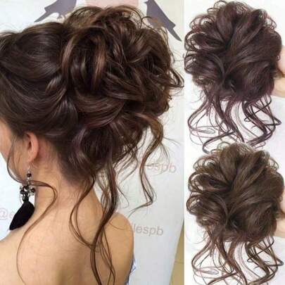 1 pièce Chouchou moelleux brun foncé, accessoire pour cheveux, créateur de chignon bouclé, extension de cheveux facile à coiffer pour femmes et filles, convient pour le quotidien, les fêtes, les mariages