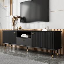 TV Unit With Open Compartments And Drawers, Textured Lacquered Surface, Soft-Close Hinges. - Black - View 6