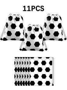 1 pièce/Ensemble de 11 pièces Sac à cordon en polyester de football, petit sac cadeau de sport de football, sac à cordon de rangement portable, convient pour l'anniversaire de football, le cadeau d'équipe, le fitness, le sac à dos pour les fournitures de match du campus (9,84 * 11,73 pouces) - Multicolore - Voir 1