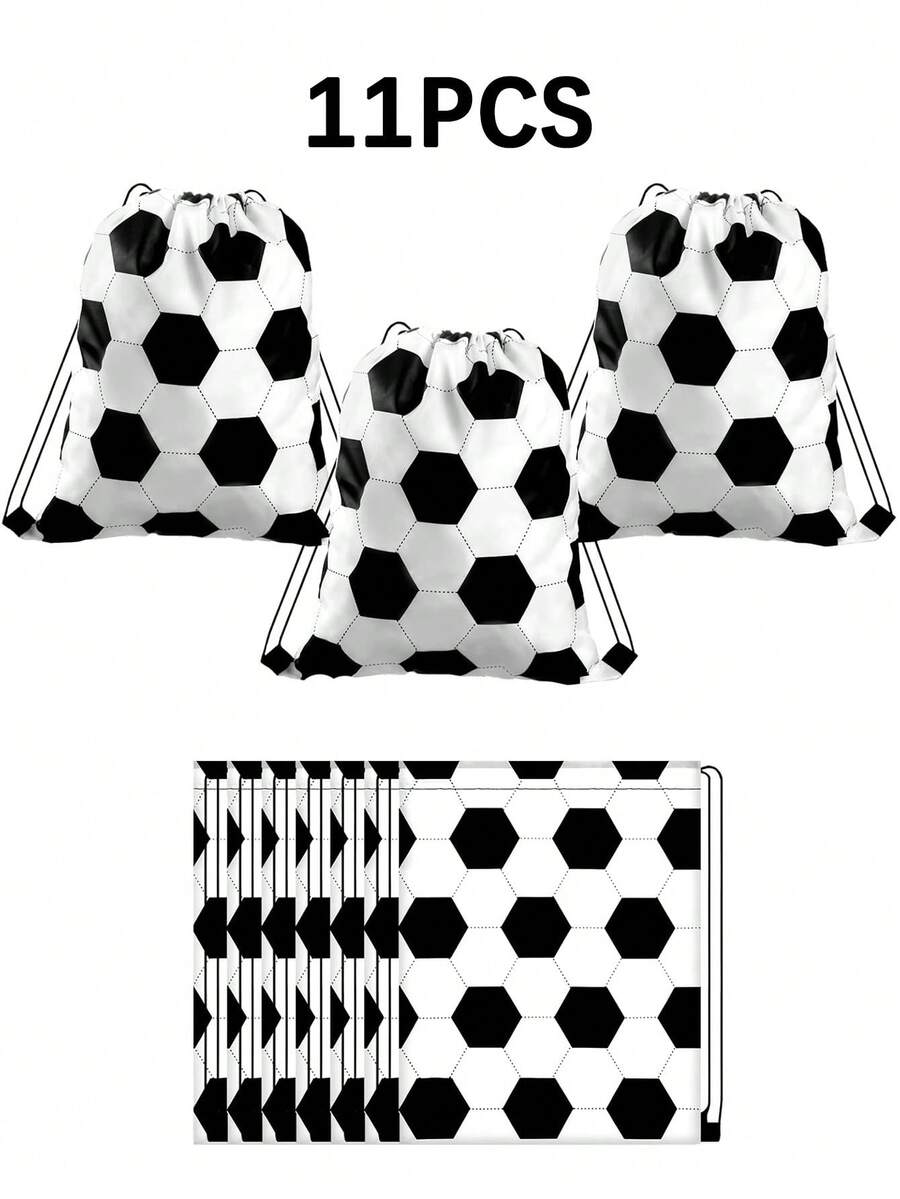 1 pièce/Ensemble de 11 pièces Sac à cordon en polyester de football, petit sac cadeau de sport de football, sac à cordon de rangement portable, convient pour l'anniversaire de football, le cadeau d'équipe, le fitness, le sac à dos pour les fournitures de match du campus (9,84 * 11,73 pouces) - Multicolore - Voir 1