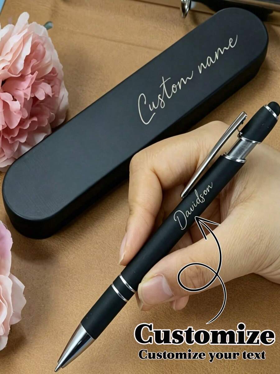2pcs (1 Pen + 1 Pen Box) Customized Ballpoint Pen Set With Name And Gift Box, Personalized Gel Pen, Black Ink, Writing Tools For Graduation And Corporate Gift