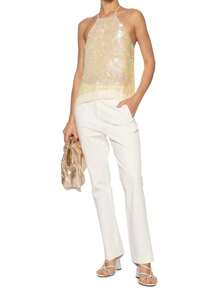 Women's Sequin Halter Top - Open Back Tie-Back Iridescent Summer Party Top - Champagne - View 5