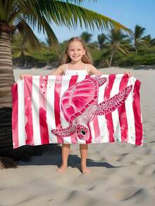 1 pezzo Asciugamano da spiaggia per bambini con tartaruga marina rosa e righe rosa/bianche, super morbido in microfibra extra large, altamente assorbente, adatto per viaggi, piscina, immersioni, surf, yoga, campeggio, disponibile in più misure, accessori da spiaggia - Multicolore - Visualizzare 2