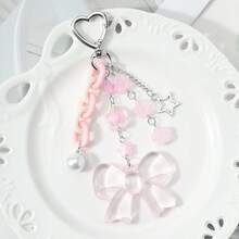1件创意甜美女孩休闲可爱白色仿珍珠仿水晶圆珠粉色树脂亚克力半透明樱花链蝴蝶结闪光镂空星星像素爱心毛绒3D卡通泰迪熊钥匙扣包挂件，适合女性、女孩、姐妹、闺蜜、日常佩戴、节日礼物 - 彩色 - 查看 6