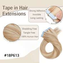 40PCS 100G Tape In Hair Extensions Human Hair  Remy Straight Invisible Tape Adhesive Hair Extensions Suitable For All People 16-24 INCHS, Thick Tape In Human Hair Extensions, Double-Sided Tape Seamless Skin Weft Extensions, Natural Blonde 24# - S18/613 - Übersicht 2