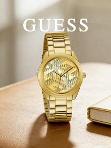 GUESS 男女通用石英表，不锈钢表带，金色几何表盘，型号：GW0606L2 - 金色 - 查看 1