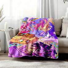 1PC  Canterlot Scene Flannel Throw Blanket 50"X60" - Printed With Purple Pink Gradient Rainbow Halo Background, Twilight Sparkle, Rainbow Dash, Pinkie Pie, Fluttershy, Applejack, Rarity, Spike, Crystal Castle, Streets, Tapestry Wall Hanging, MLP Fan Gift, Room Decor For Bedroom Or Dorm -280gsm - 多色 3 - 查看 4