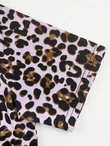1pc Fashionable Young Girl Leopard Print Round Neck Short Sleeve T-Shirt - Purple - View 4