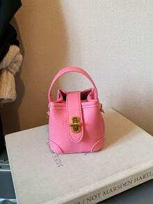 New Arrival Cute Mini Handbag, Gold Twist Lock Small Bucket Bag, Cosmetic Pouch, Small Crossbody Bag, Accessory Bag, Hanging Decor Bag, Evening Bag, Coin Purse - Hot Pink - View 6
