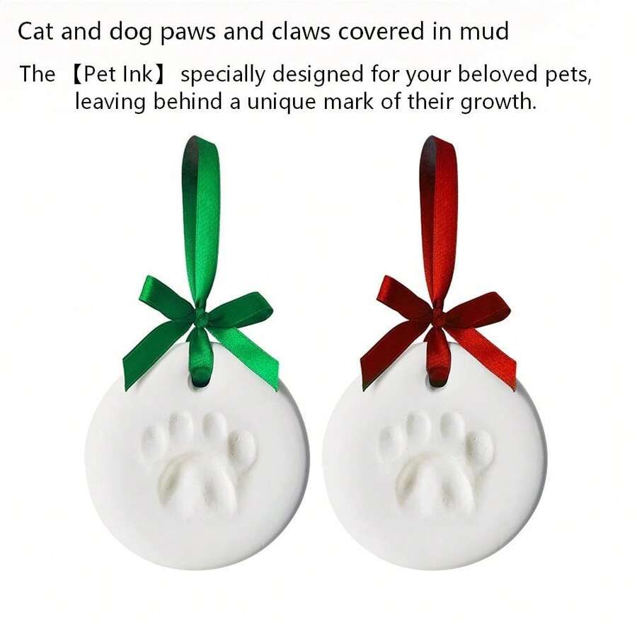 Kit de manualidades de arcilla con huellas de mascotas y manos, un set completo de recuerdos DIY que incluye soporte, pintura dorada, pincel, molde, moldes de letras y cinta, adecuado para dueños de gatos y perros - Almohadilla de tinta de arcilla blanca + juego de herramientas - Ver 1
