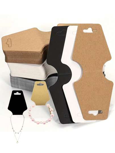 10/20/30/50/100张空白牛皮纸卡片，用于展示项链、吊坠、手链，可折叠包装标签，黑色/白色/卡其色，尺寸4.7 x 2英寸