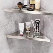 CINEYO 1pc/2pcs/3pcs Classic Stainless Steel Wall-Mounted Triangular Bathroom Storage Rack, Bathroom Shelf, Shower Rack, Bathroom Organizer. Suitable For Bathroom, Study And Kitchen. Corner Rack, Bathroom Storage Rack, Shower Shelf, Wall Shelf - Silver - View 2